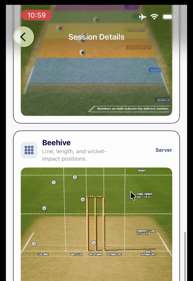 krease.ai beehive showing delivery line and wicket-impact position