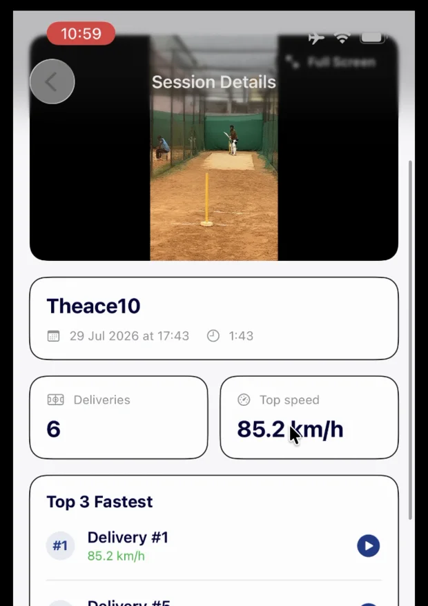 krease.ai session screen showing delivery count, top speed, and fastest deliveries
